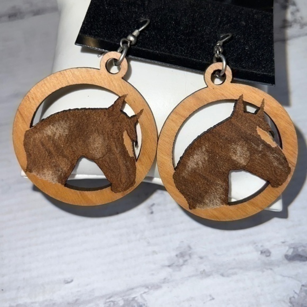 Western Wooden Horse Earrings